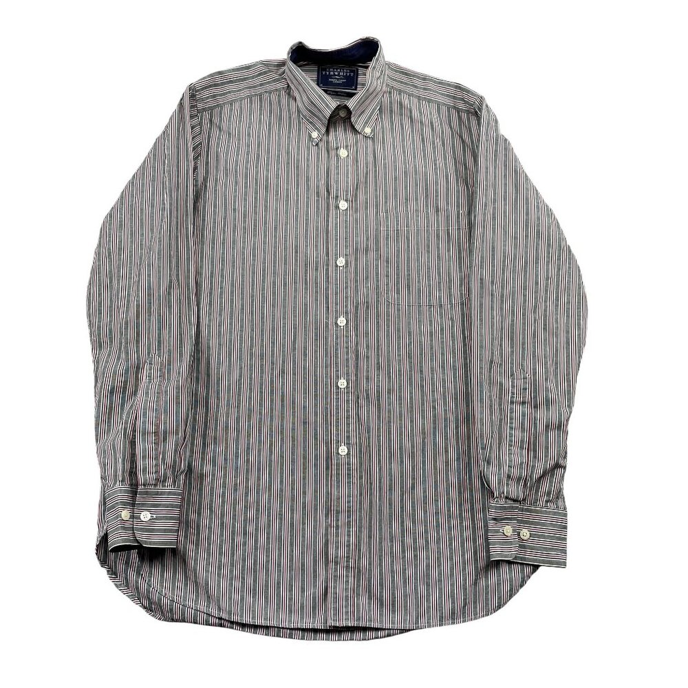 Charles‎ Tyrwhitt Button Down Shirt Mens Medium Grey Poplin Weave Preppy